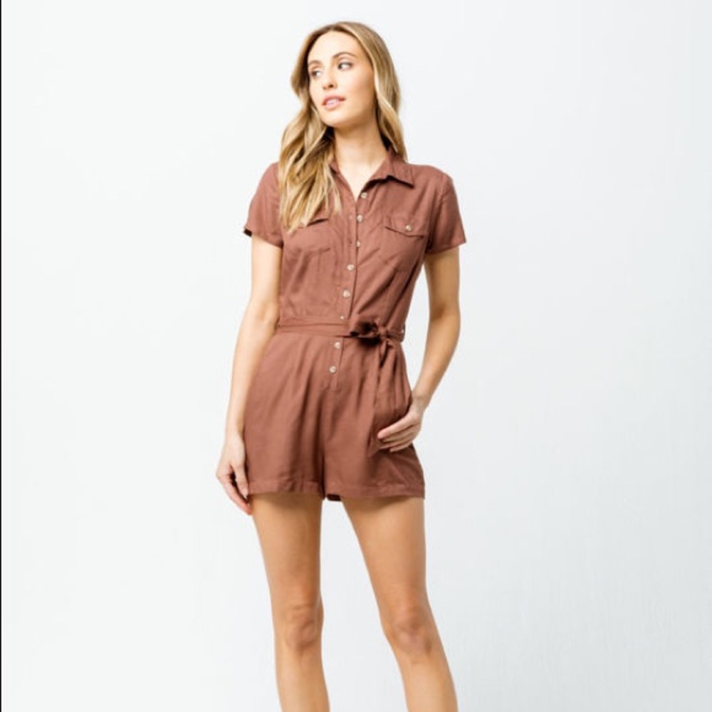 Tillys Utility short sleeve Button Romper